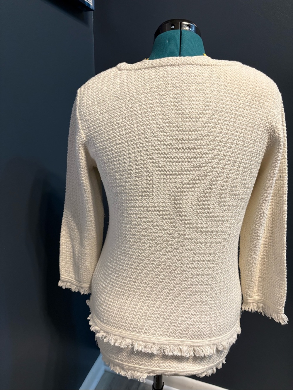 DownEast Cream Fringe Textured Crewneck Sweater - Picture 2 of 4